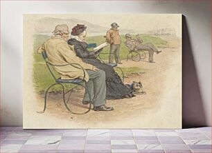 Πίνακας, Elderly Couple on a Park Bench, with Two Men Beyond