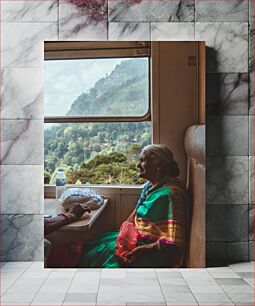 Πίνακας, Elderly Woman Enjoying Scenic Train Journey Ηλικιωμένη γυναίκα που απολαμβάνει το γραφικό ταξίδι με το τρένο