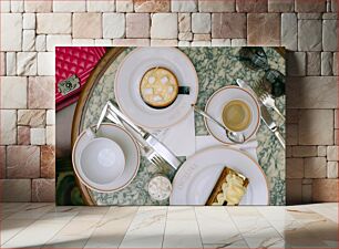 Πίνακας, Elegant Café Table with Desserts and Drinks Κομψό Τραπέζι Café με Επιδόρπια και Ποτά