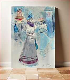 Πίνακας, Elegant in a blue hat in front of the Moulin Rouge, place Blanche, 18th arrondissement (1890-1900) by Henry Somm