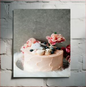 Πίνακας, Elegant Pink Cake with Flowers Κομψή ροζ τούρτα με λουλούδια