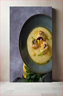 Πίνακας, Elegant Seafood Dish with Edible Flowers Κομψό πιάτο θαλασσινών με βρώσιμα λουλούδια