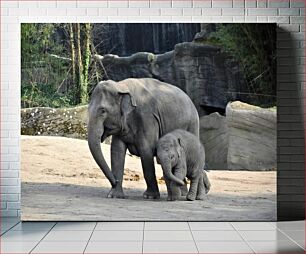 Πίνακας, Elephant and Calf in Nature Ελέφαντας και Μοσχάρι στη Φύση