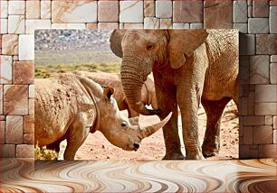 Πίνακας, Elephant and Rhino Encounter Συνάντηση ελέφαντα και ρινόκερου