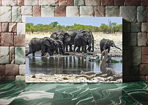 Πίνακας, Elephants at Watering Hole Ελέφαντες στο Ποτιστήρι