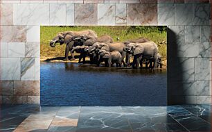 Πίνακας, Elephants Drinking Water Ελέφαντες Πόσιμο Νερό