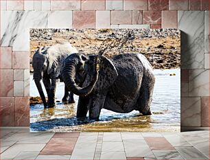 Πίνακας, Elephants Enjoying a Mud Bath Ελέφαντες που απολαμβάνουν ένα λασπόλουτρο