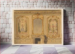 Πίνακας, Elevation of an interior wall decorated with a chimney piece surmouted by a mirror and flanked with painted panels by Jules Edmond Charles Lachaise and Eugène Pierre Gourdet