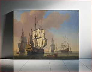Πίνακας, English warships on a rhed in calm weather by Jan Karel Donatus Van Beecq