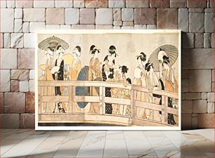 Πίνακας, Enjoying the Cool Evening Breeze on and under the Bridge by Utamaro Kitagawa (1754–1806)