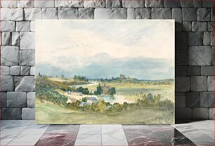 Πίνακας, Extensive landscape prospect with a fortified building on hill in the background (recto); Study of a landscape and a female figure (verso) by Antoine Chintreuil