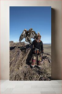 Πίνακας, Falconer with Eagle in Rugged Terrain Γεράκι με αετό σε τραχύ έδαφος