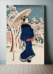 Πίνακας, Famous Places in the Eastern Capital: The Year-end Fair at Asakusa (1854), vintage Japanese woman illustration by Utagawa Kunisada