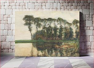 Πίνακας, Farmstead along the water screened by nine tall trees (1905) by Piet Mondrian