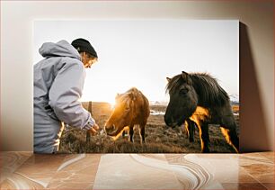 Πίνακας, Feeding Horses at Sunset Ταΐζοντας άλογα στο ηλιοβασίλεμα