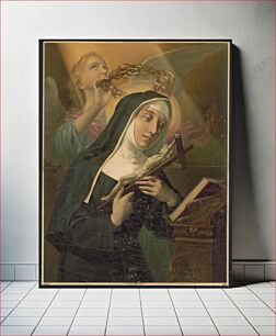 Πίνακας, [Female saint holding crucifix while crown of thorns is placed on her head by an angel]