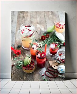Πίνακας, Festive Drinks on Wooden Table Γιορτινά Ροφήματα σε Ξύλινο Τραπέζι
