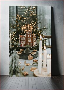 Πίνακας, Festive Gingerbread House with Sparklers Γιορτινό Gingerbread House με Βεγγαλικά