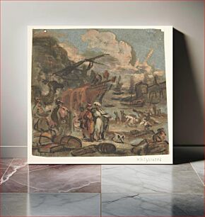 Πίνακας, Figure scene by the coast with ships and military personnel by unknown