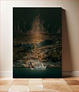 Πίνακας, Fishing Boat by Mountain Fishing Boat by Mountain