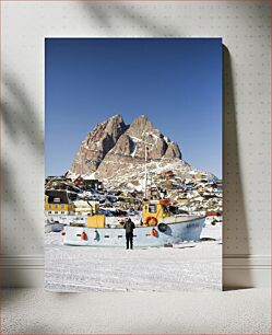 Πίνακας, Fishing Boat in Snowy Village Ψαρόβαρκα στο Snowy Village