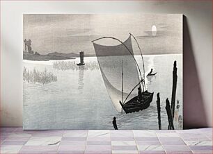 Πίνακας, Fishing boats at full moon (1900–1910) by Ohara Koson