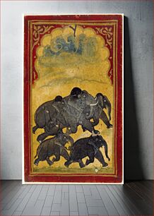 Πίνακας, Five Galloping Elephants, Number Six of the Gajpati (Lord of Elephants) Suit, Playing Card from a Mughal Ganjifa Set