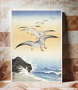 Πίνακας, Five seagulls above turbulent sea (1900 - 1930) by Ohara Koson (1877-1945)