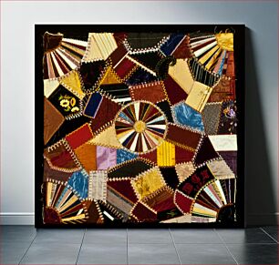 Πίνακας, five Sections of a patchwork quilt; five stitched, backed, but unassembled pieces for a quilt incorporating velvet, silk, satin with silk embroidery