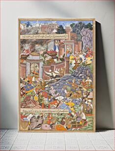 Πίνακας, Flight of Sultan Bahadur During Humayun's Campaign in Gujarat, 1535, Folio from an Akbarnama (History of Akbar). Pakistan, Lahore, Mughal