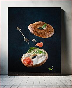 Πίνακας, Floating Bagel with Cream Cheese Πλωτό κουλούρι με τυρί κρέμα