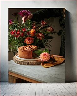 Πίνακας, Floral Arrangement with Cake Floral Arrangement με Τούρτα