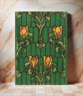 Πίνακας, Flower patterned stained glass (1900) yellow tulip with green foliage