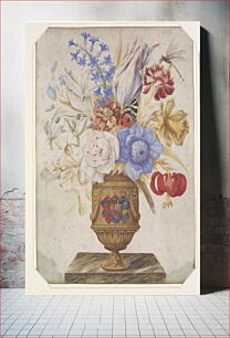 Πίνακας, Flowers in a gilt vase with the Holstein-Gottorp coat of arms. by Maria Sibylla Merian