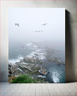 Πίνακας, Foggy Seaside with Birds and Boats Ομιχλώδης παραλία με πουλιά και βάρκες