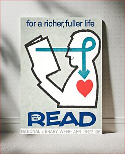 Πίνακας, For a richer, fuller life wake up and read. National Library Week (1961) education poster