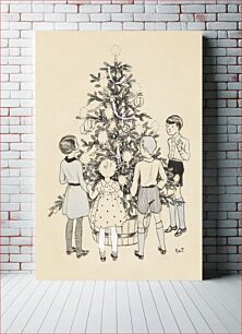 Πίνακας, Four children around a Christmas tree (1928-1941) drawing by Miep de Feijter