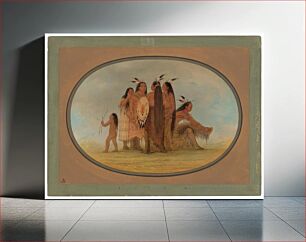 Πίνακας, Four Mandan Warriors, a Girl, and a Boy (1861-1869) by George Catlin