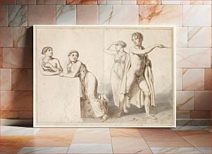Πίνακας, Four study figures, three female and one male in antique costumes. by C.W. Eckersberg