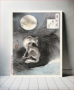 Πίνακας, Fox and the moon (1892) vintage Japanese print by Tsukioka Yoshitoshi