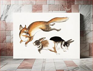 Πίνακας, Fox and two hares (1800-1870) vintage Japanese Ukiyo-e