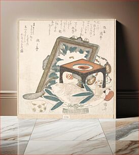 Πίνακας, Framed Painting, Small Stand with a Wine Cup and a Dish with a Fish by Ryūryūkyo Shinsai