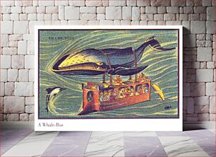 Πίνακας, France in 2000 year (XXI century). Whale-bus. France, paper card by Jean-Marc Côté