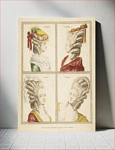 Πίνακας, France, Rapilly, 18th Century Print showing Headdress Engraving, hand tinted, gouache Sheet: 11 5/8 x 9 3/8 in. Comp: 9 6/8 x 7 7/8 in