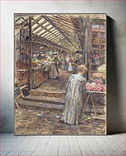 Πίνακας, Frédéric-Anatole Houbron (1851-1908). "Le marché des Enfants rouges, rue de Bretagne". Peinture sur enduit frais sur carton, 1907. Paris, musée Carnavalet