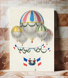 Πίνακας, French flag decorated group of air balloons harnessed together, by Leon Benett (1917) or Alphonse-Marie-Adolphe de Neuville (1855)