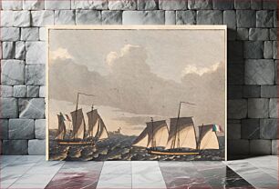 Πίνακας, French flat bottomers or luggers off the French coast by C.W. Eckersberg