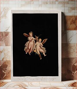 Πίνακας, Fresco depicting winged Cupid and Psyche from the west wall of the exedra in the Casa di Bronzi aka Casa della Parete Nera in Pompeii by Wilhelm Zahn