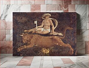 Πίνακας, Fresco representing the Months of March, April and May in Palazzo Schifanoia. Scene: April - The Triumph of Venus; detail: Taurus and a slave figure representing Spring