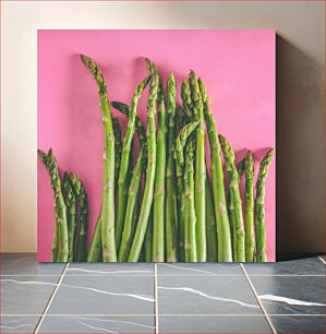 Πίνακας, Fresh Asparagus on Pink Background Φρέσκα σπαράγγια σε ροζ φόντο